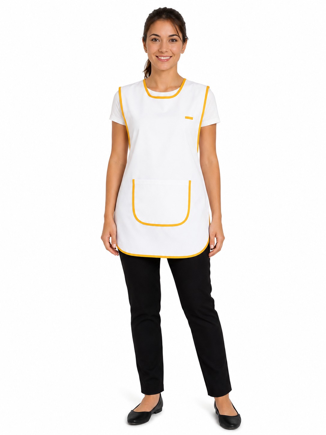 casulla banco-mostaza-DLF Casulla un Bolsillo Blanca con Bies Mostaza