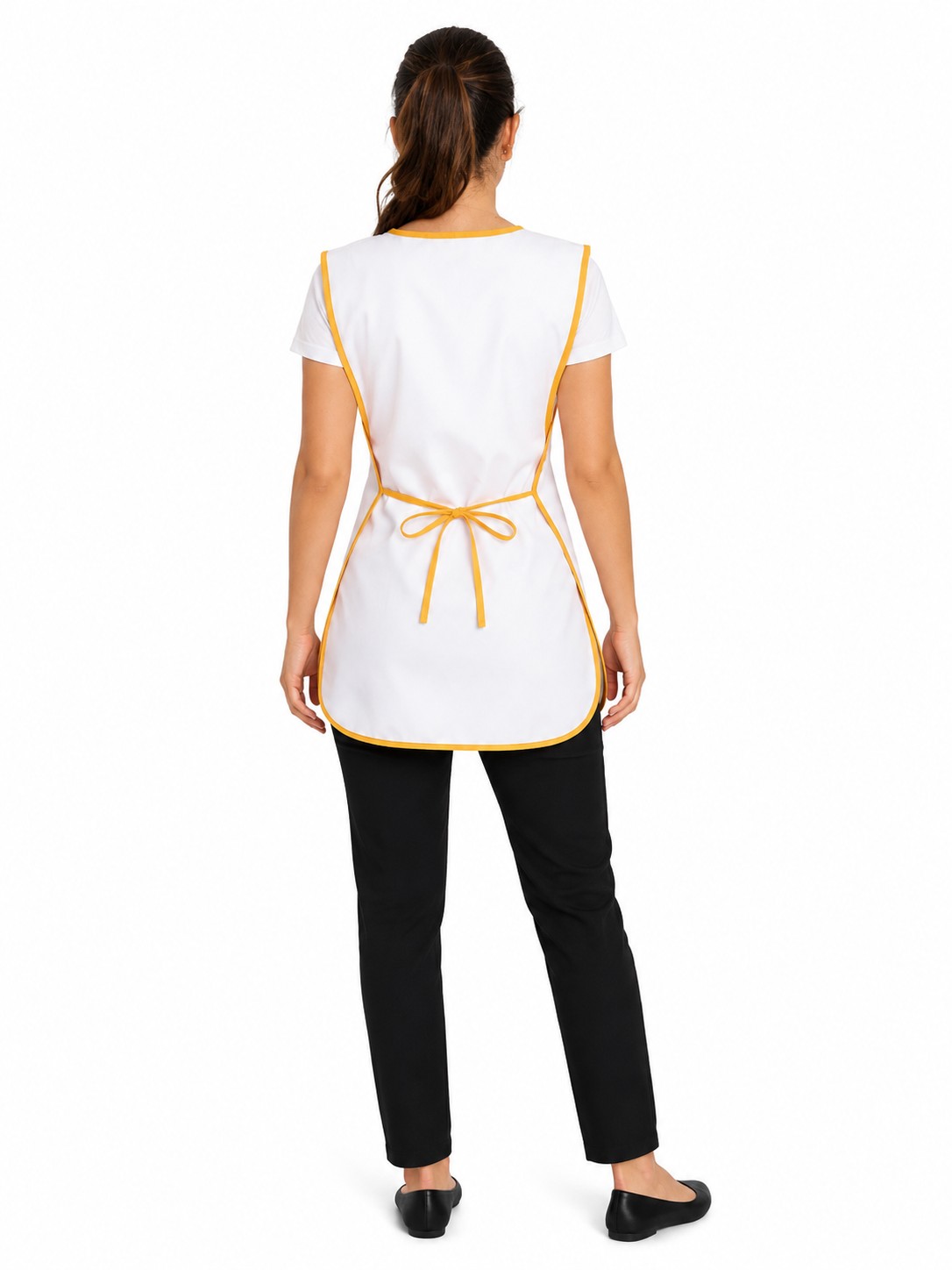 casulla banco-mostaza-espalda-DLF Casulla un Bolsillo Blanca con Bies Mostaza - Imagen 2